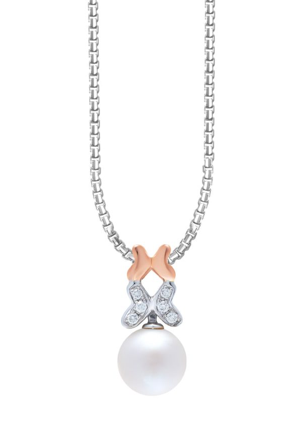 TOMEI Pearl-fection Butterfly Pendant Set, White+Rose Gold 585 Online