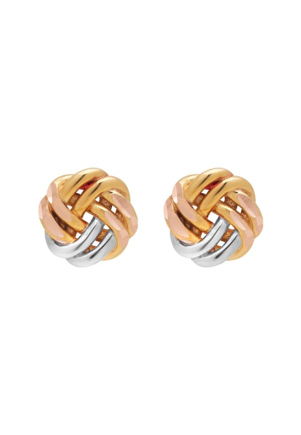 TOMEI Trio Tone Rounded Knot Earrings, Gold 585 Discount