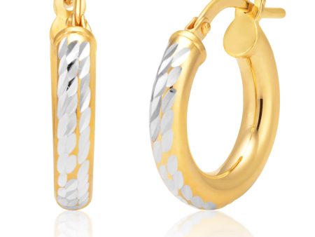 9ct Two-Tone Gold Filled 10mm Diamond Cut Hoop Earrings Online