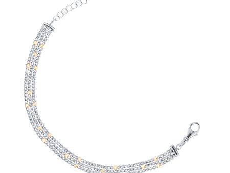 TOMEI Trio Rows Bead Bracelet, White+Yellow Gold 585 Hot on Sale