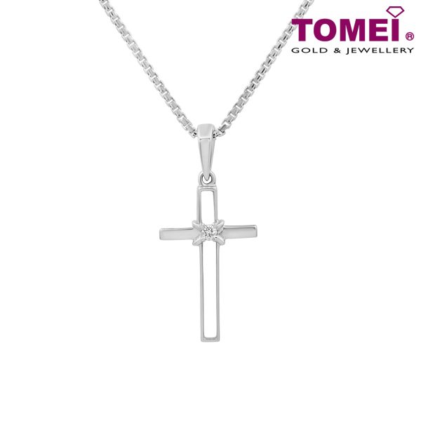 Tomei White Gold 585 (14K)  Infinity Wrap Cross  Diamond Pendant with Chain (P2790) Hot on Sale