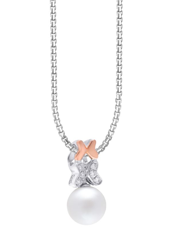 TOMEI Pearl-fection Butterfly Pendant Set, White+Rose Gold 585 Online