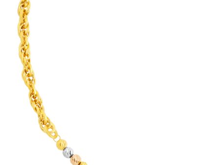 TOMEI Triple Tone Lusso Italia Beads and Twisted Chain Bracelet, Yellow Gold 916 Cheap