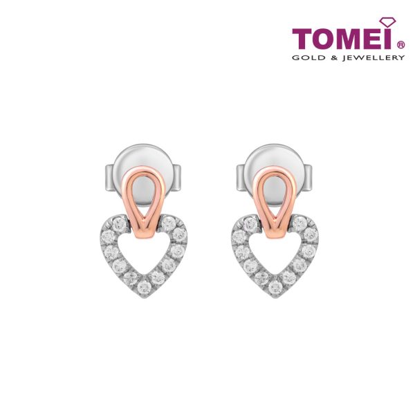 TOMEI Love Is Beautiful Collection Diamond Earrings, White+Rose Gold 585 Fashion