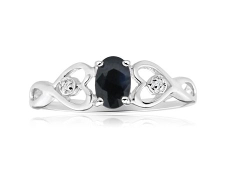 9ct Charming White Gold Diamond + Natural Sapphire Ring Online