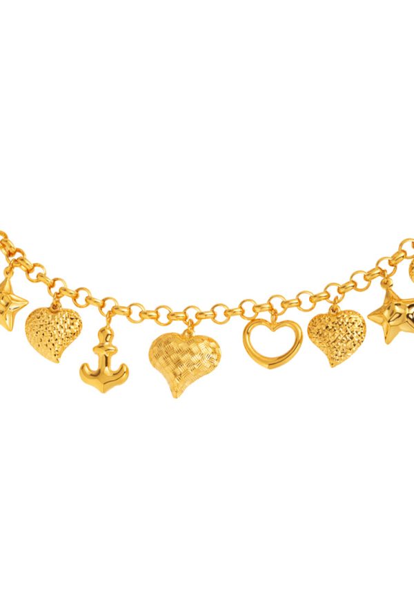 TOMEI Lusso Italia Starry Heart Bracelet, Yellow Gold 916 For Discount