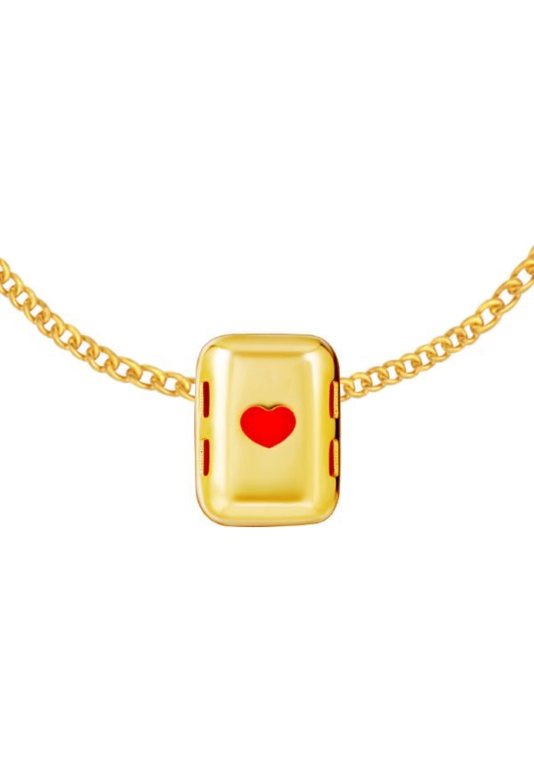 TOMEI Lusso Italia Red Heart In Cube Pendant, Yellow Gold 916 Fashion