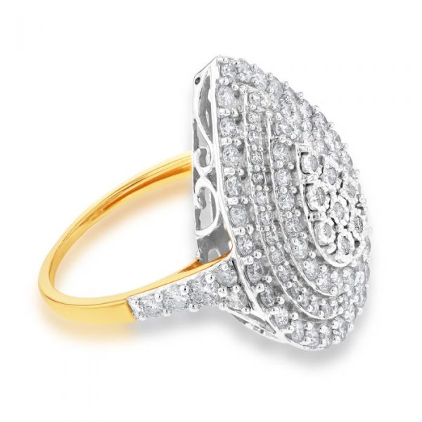 2 Carat Diamond Pear Shaped Cluster Ring Set in Sterling Silver and 9ct Yellow Gold Online Sale