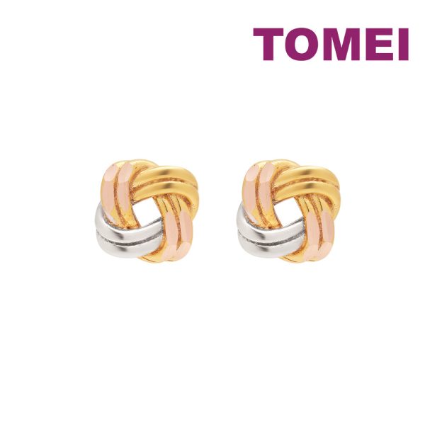 TOMEI Trio Tone Knot Earrings, Gold 585 Online now