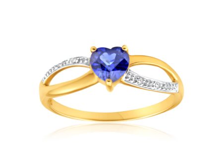 9ct Charming Yellow Gold Created Sapphire + Diamond Ring Online Hot Sale