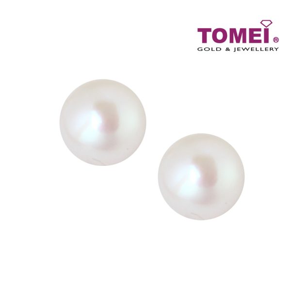 TOMEI Pearlfect Love White Pearl Earrings, White Yellow Gold 585 Online Sale