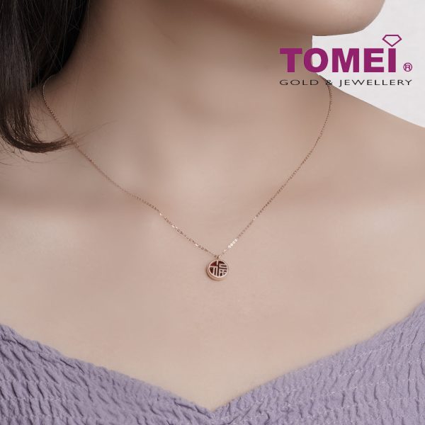 TOMEI Rouge Collection 红玉髓福字 Carnelian Fu Necklace, Rose Gold 750 Discount