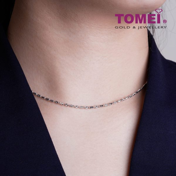 Tomei Sparkling with Laser Necklace, Unisex White Gold 585 Cheap