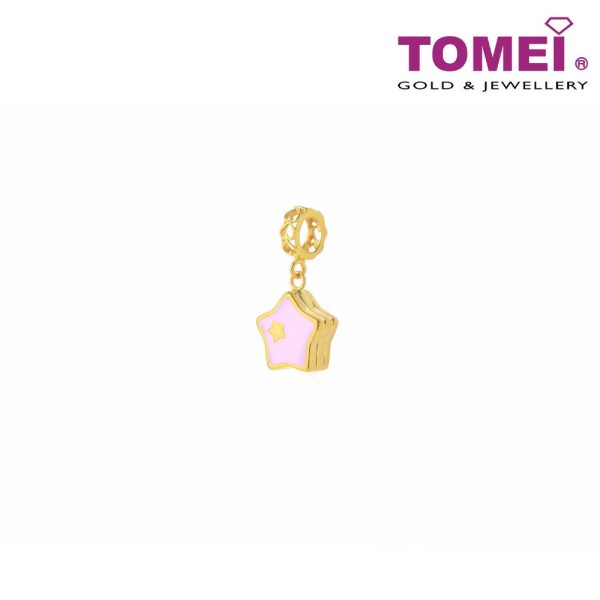 TOMEI Adorably Starred Pink & White Heart Charm, Yellow Gold 916 For Discount