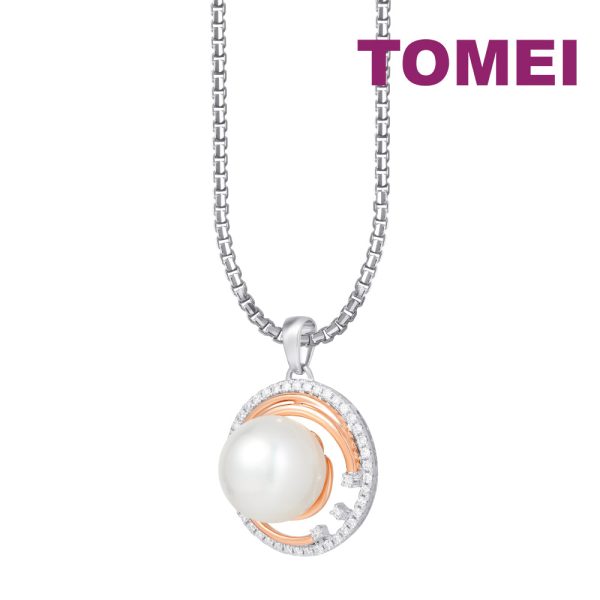 TOMEI Pearl-fection Round Pendant, White+Rose Gold 750 Cheap