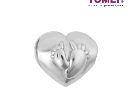 TOMEI Baby Foot Print on Heart Charm, White Gold 585 (P5318) For Cheap