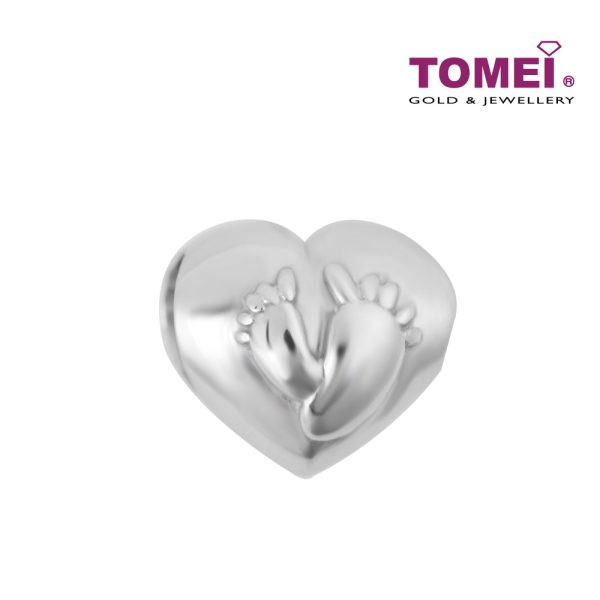 TOMEI Baby Foot Print on Heart Charm, White Gold 585 (P5318) For Cheap