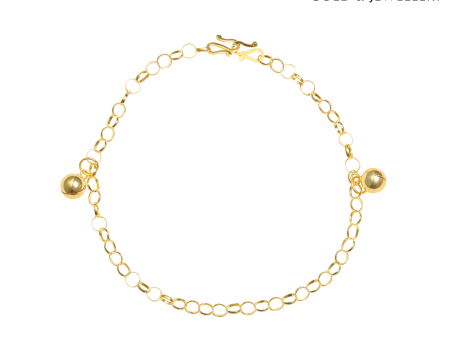 TOMEI Jingling & Blessing Double Treasures Baby Anklet, Yellow Gold 916 Online