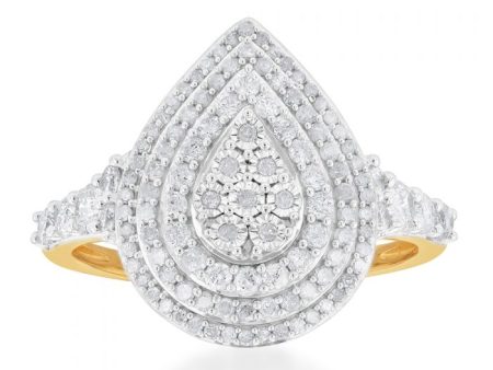 1 Carat Diamond Pear Shaped Cluster Ring Set in Sterling Silver and 9ct Yellow Gold Cheap