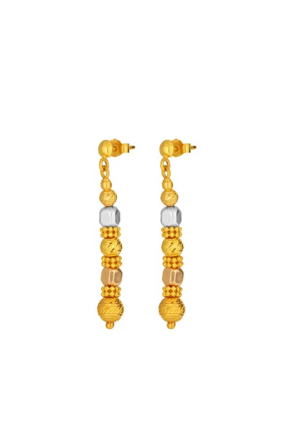 TOMEI Triple Tone Lusso Italia Dangling Beads Earrings, Yellow Gold 916 Discount