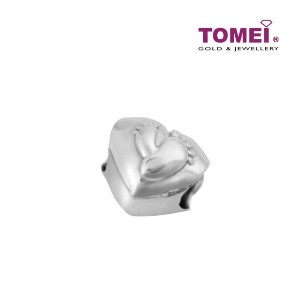 TOMEI Baby Foot Print on Heart Charm, White Gold 585 (P5318) For Cheap