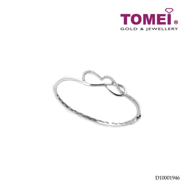 TOMEI Luminously Aglowed Riband Diamond Bangle, White Gold 375 (B1023) Online Sale