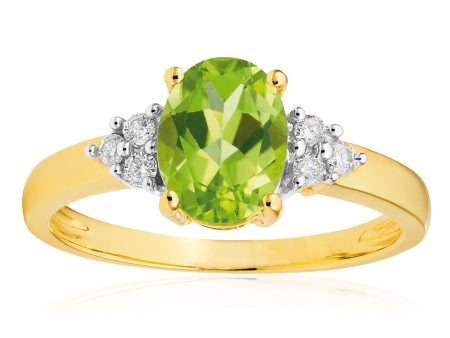 9ct Alluring Yellow Gold Diamond + Peridot Ring Online now