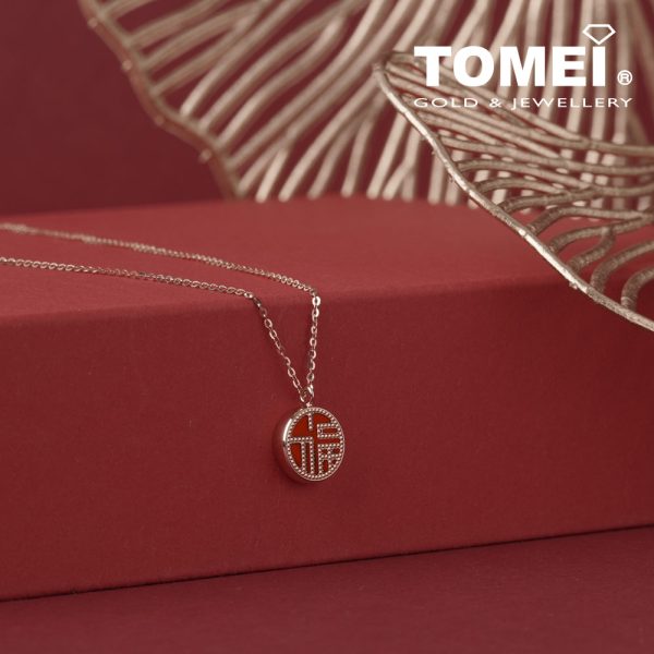 TOMEI Rouge Collection 红玉髓福字 Carnelian Fu Necklace, Rose Gold 750 Discount