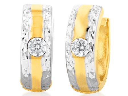 9ct Yellow And White Gold Silverfilled Cubic Zirconia 10mm Hoop Earrings For Cheap