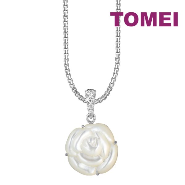 TOMEI White Rugosa Rose Pendant, White Gold 750 Hot on Sale