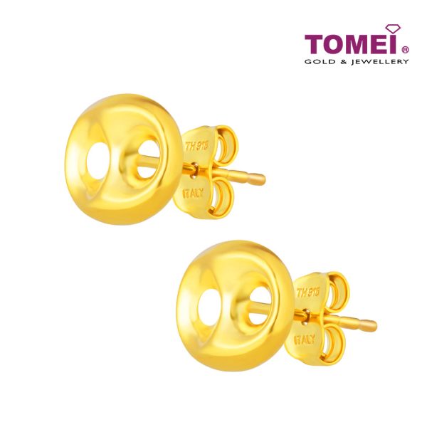 TOMEI Lusso Italia Oval Button Earrings, Yellow Gold 916 For Sale