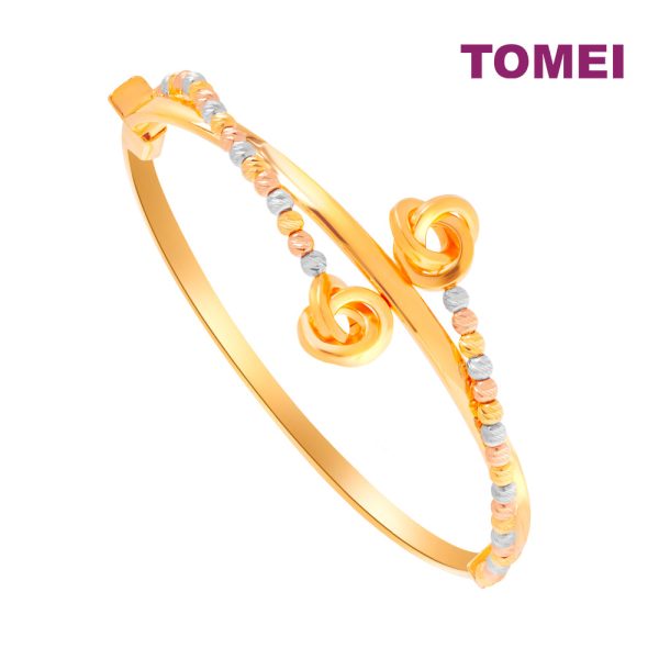 TOMEI Lusso Italia Triple-Tone Knotted Beads Bangle, Yellow Gold 916 Hot on Sale