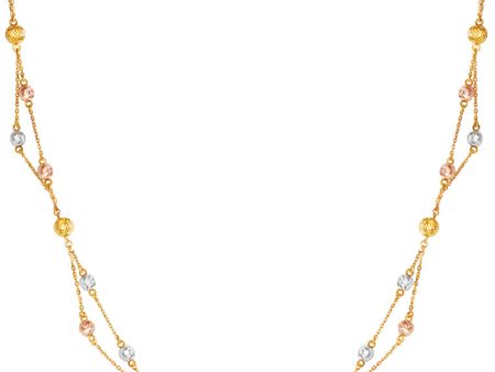 TOMEI Tri Tone Interwoven Beaded Necklace, Yellow Gold 916 Supply