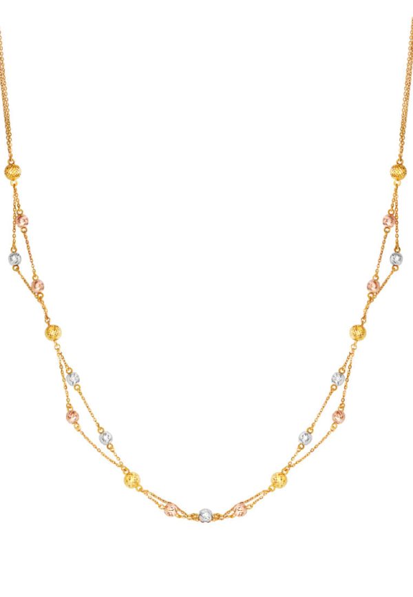 TOMEI Tri Tone Interwoven Beaded Necklace, Yellow Gold 916 Supply