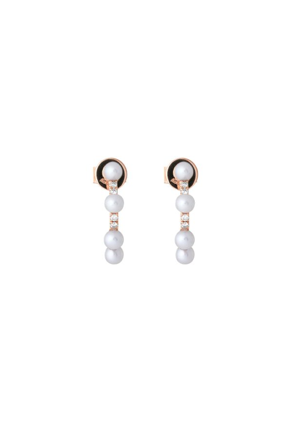 TOMEI Minimalist Pearl Earrings, White Rose Gold 750 For Cheap