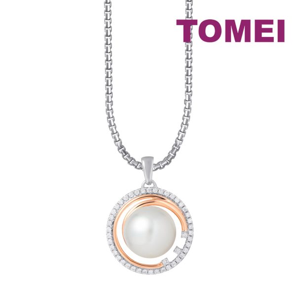 TOMEI Pearl-fection Round Pendant, White+Rose Gold 750 Cheap