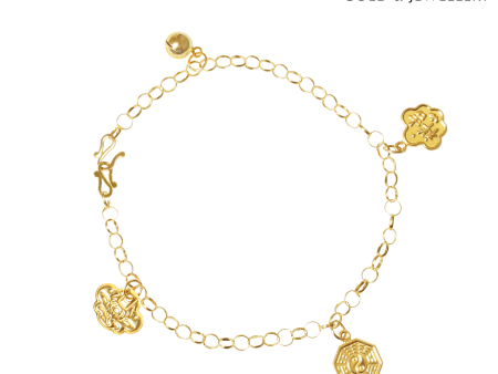 TOMEI Auspicious Quadruple Treasures Baby Anklet, Yellow Gold 916 Hot on Sale