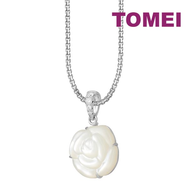 TOMEI White Rugosa Rose Pendant, White Gold 750 Hot on Sale