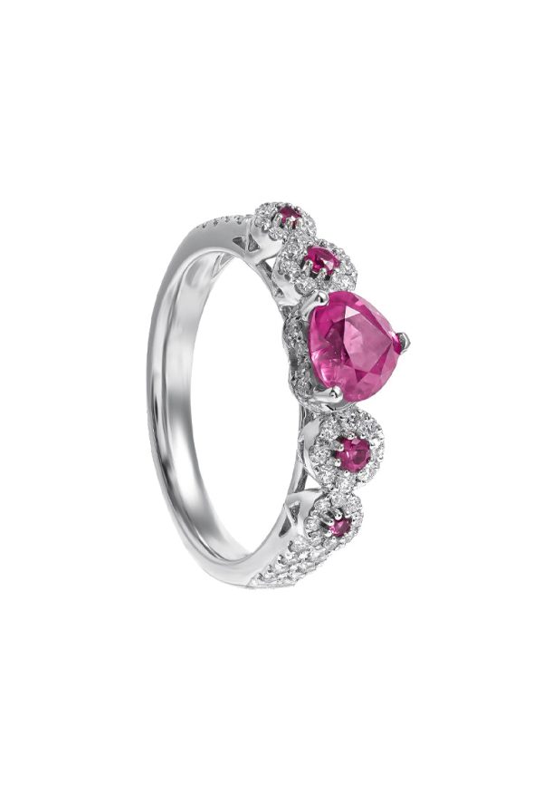 TOMEI Vibrant Ruby Ring, White Gold 750 Supply