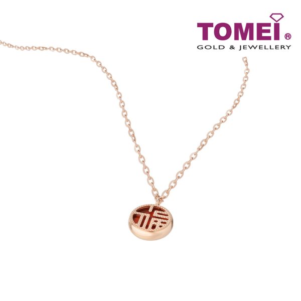 TOMEI Rouge Collection 红玉髓福字 Carnelian Fu Necklace, Rose Gold 750 Discount