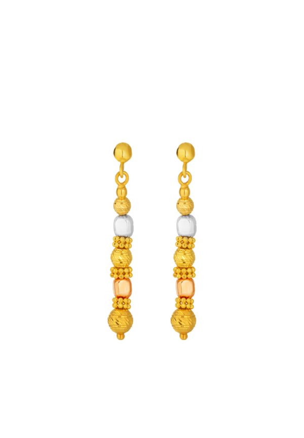 TOMEI Triple Tone Lusso Italia Dangling Beads Earrings, Yellow Gold 916 Discount