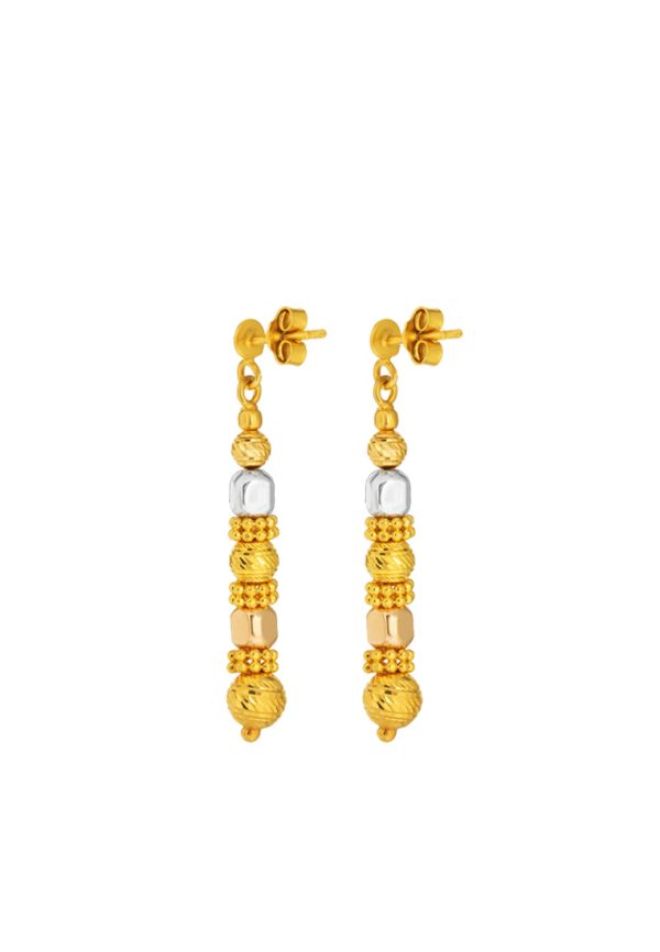 TOMEI Triple Tone Lusso Italia Dangling Beads Earrings, Yellow Gold 916 Discount