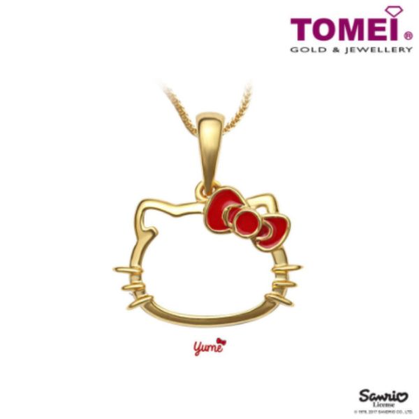 TOMEI x Hello Kitty Yume with Red Bow Pendant, Yellow Gold 916 (HK-YG0453P-EC-2.15G) Online Sale