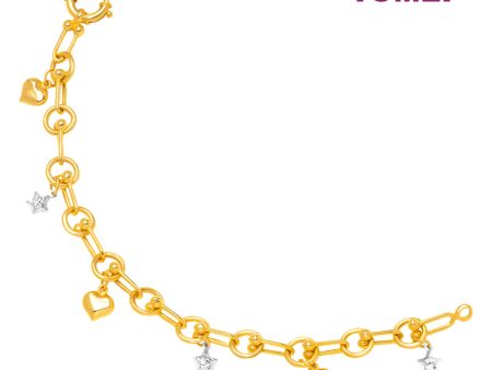 TOMEI Lusso Italia Chain Dual-Tone Heart & Star Bracelet, Yellow Gold 916 Online Hot Sale