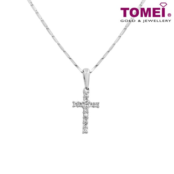 Tomei White Gold 585 (14K)  Light of Faith  Diamond Pendant with Chain (P2713) For Sale